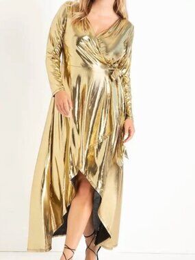 PLUS SIZE Metallic Wrap Dress